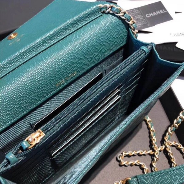Chanel Grained Calfskin Boy Square Wallet on Chain WOC Green 2018 Collection