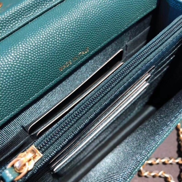 Chanel Grained Calfskin Boy Square Wallet on Chain WOC Green 2018 Collection