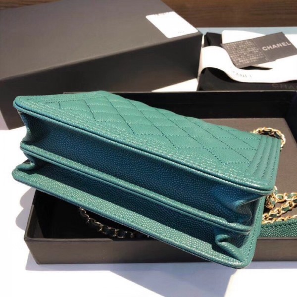 Chanel Grained Calfskin Boy Square Wallet on Chain WOC Green 2018 Collection