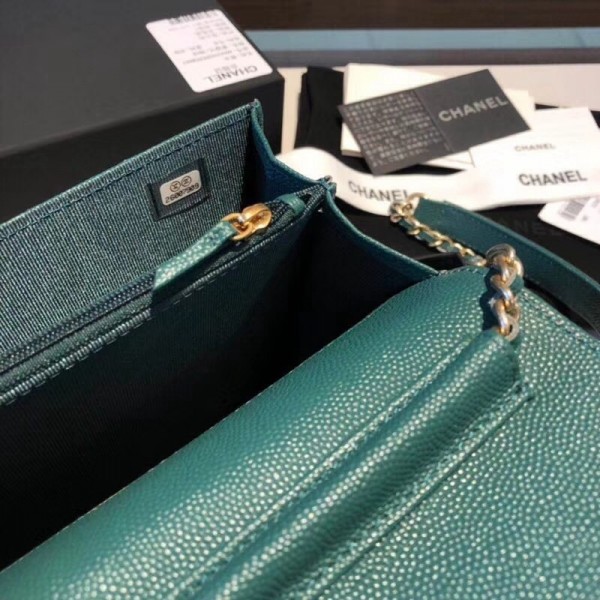 Chanel Grained Calfskin Boy Square Wallet on Chain WOC Green 2018 Collection