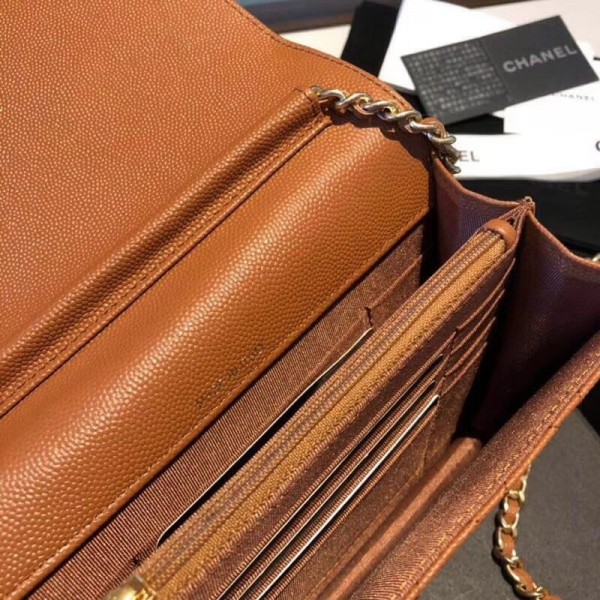Chanel Grained Calfskin Boy Square Wallet on Chain WOC Toffee 2018 Collection
