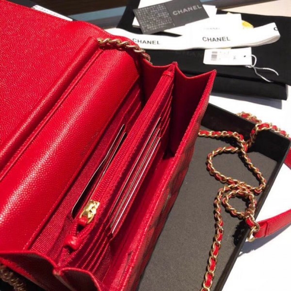 Chanel Grained Calfskin Boy Square Wallet on Chain WOC Red 2018 Collection