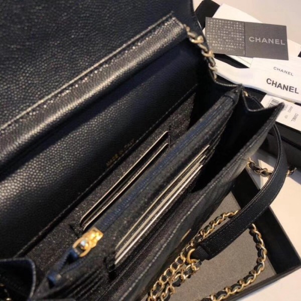 Chanel Grained Calfskin Boy Square Wallet on Chain WOC Black 2018 Collection