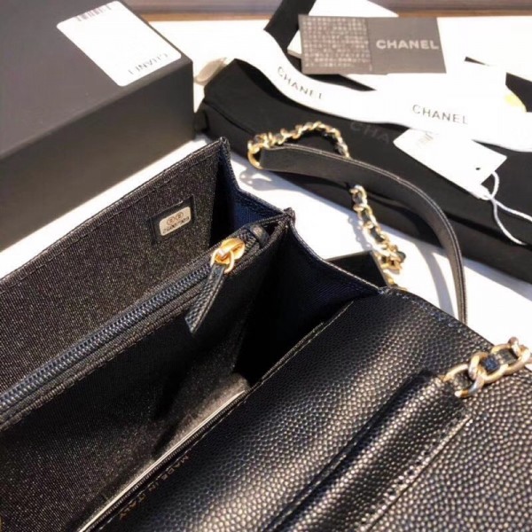 Chanel Grained Calfskin Boy Square Wallet on Chain WOC Black 2018 Collection