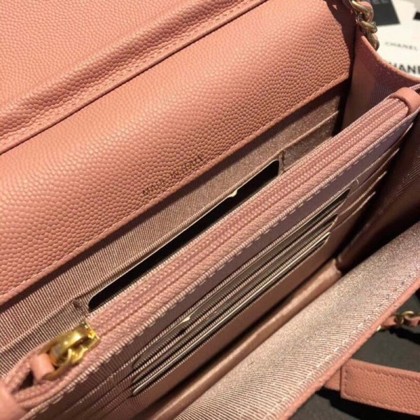 Chanel Grained Calfskin Boy Square Wallet on Chain WOC Pink 2018 Collection