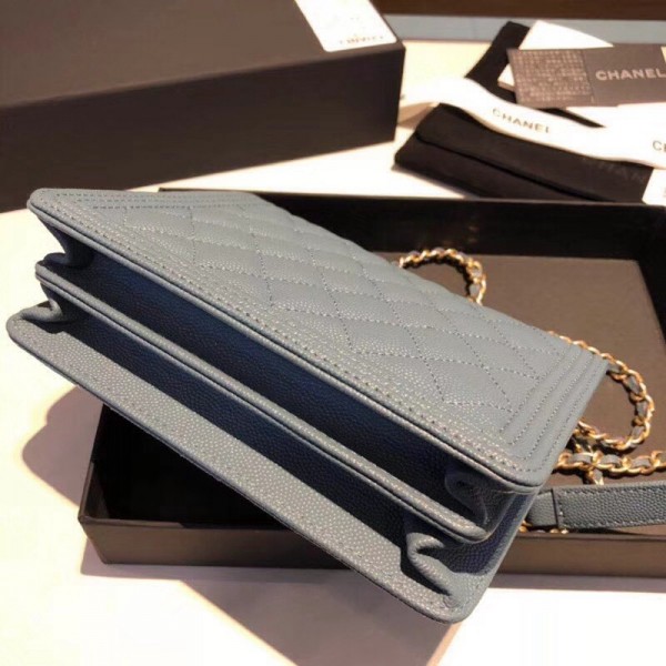 Chanel Grained Calfskin Boy Square Wallet on Chain WOC Cobalt Blue 2018 Collection