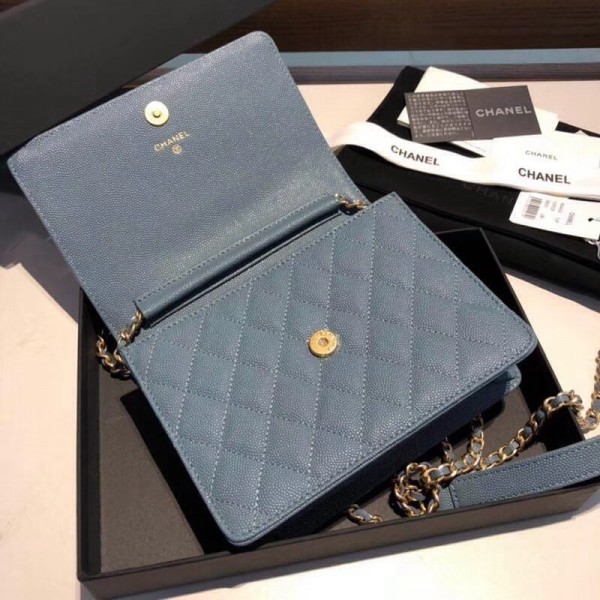 Chanel Grained Calfskin Boy Square Wallet on Chain WOC Cobalt Blue 2018 Collection