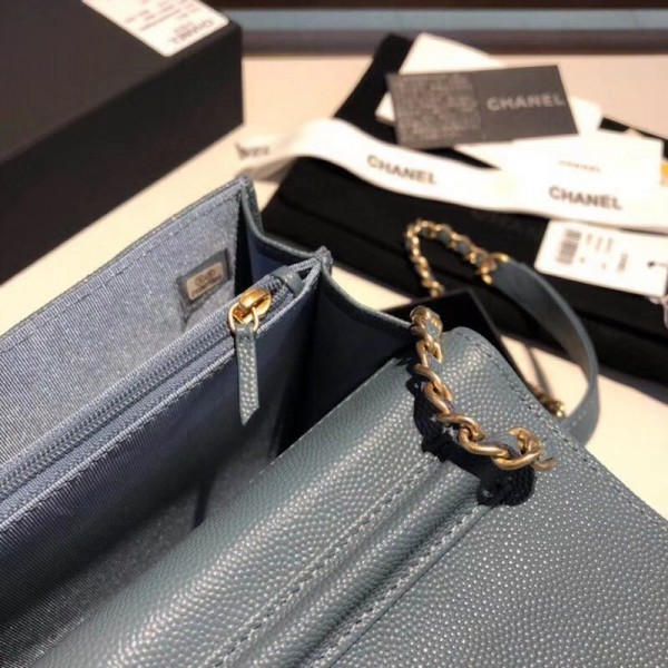 Chanel Grained Calfskin Boy Square Wallet on Chain WOC Cobalt Blue 2018 Collection