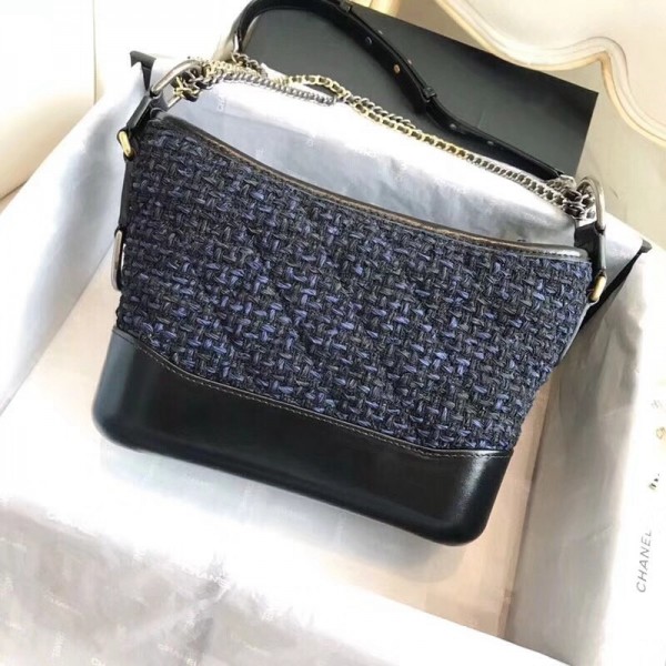 Chanel Tweed/Calfskin Gabrielle Small Hobo Bag A91810 Navy Blue Blue 2018 Collection