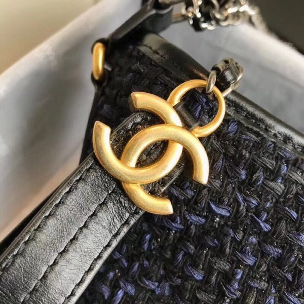 Chanel Tweed/Calfskin Gabrielle Small Hobo Bag A91810 Navy Blue Blue 2018 Collection