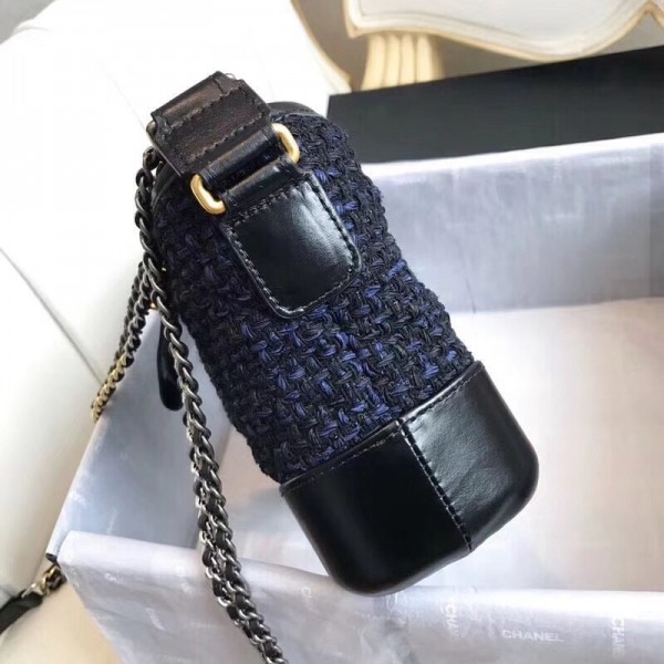 Chanel Tweed/Calfskin Gabrielle Small Hobo Bag A91810 Navy Blue Blue 2018 Collection