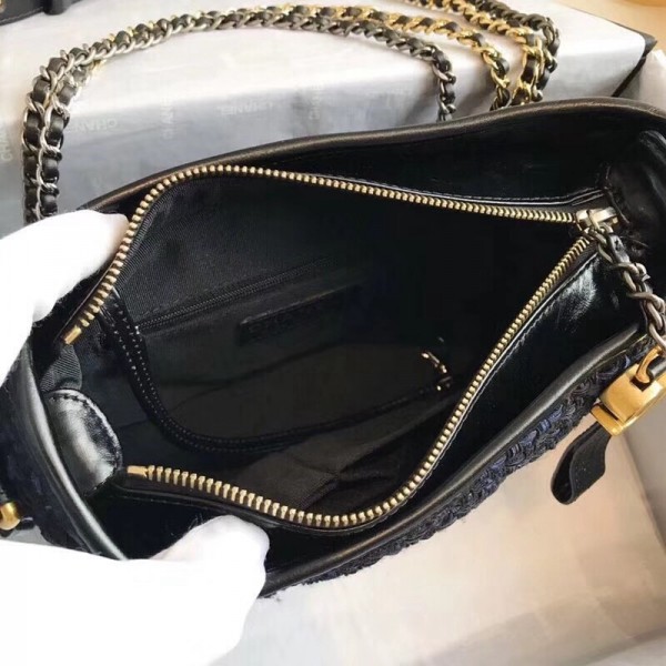 Chanel Tweed/Calfskin Gabrielle Small Hobo Bag A91810 Navy Blue Blue 2018 Collection