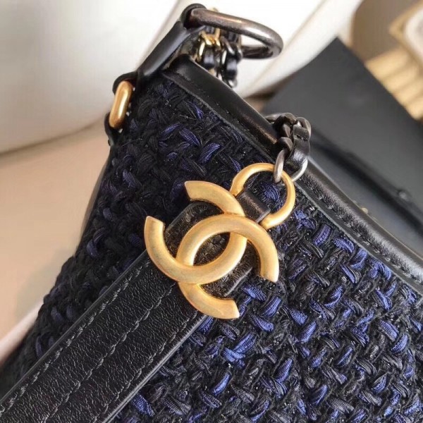 Chanel Tweed/Calfskin Gabrielle Medium Hobo Bag A93824 Navy Blue 2018 Collection