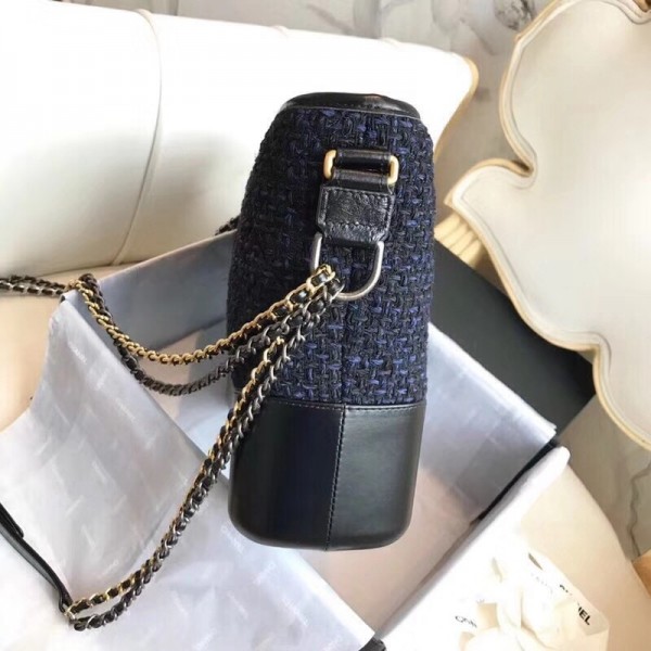 Chanel Tweed/Calfskin Gabrielle Medium Hobo Bag A93824 Navy Blue 2018 Collection