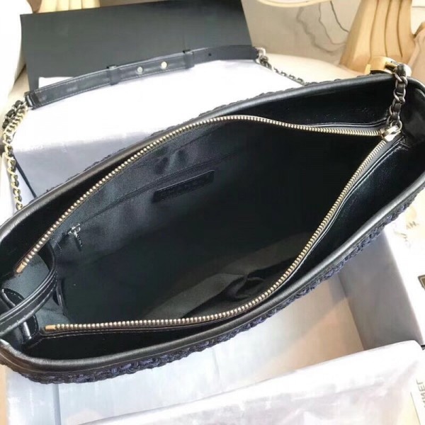 Chanel Tweed/Calfskin Gabrielle Medium Hobo Bag A93824 Navy Blue 2018 Collection