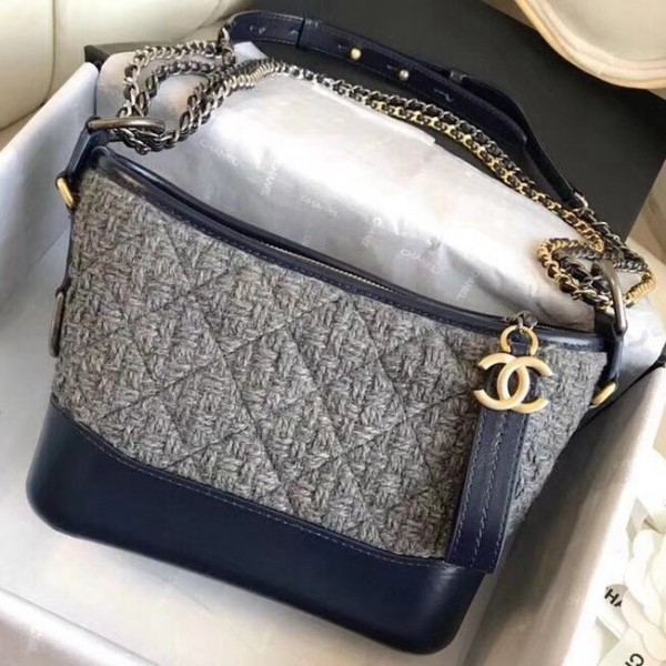 Chanel Tweed/Calfskin Gabrielle Small Hobo Bag A91810 Grey/Blue 2018 Collection