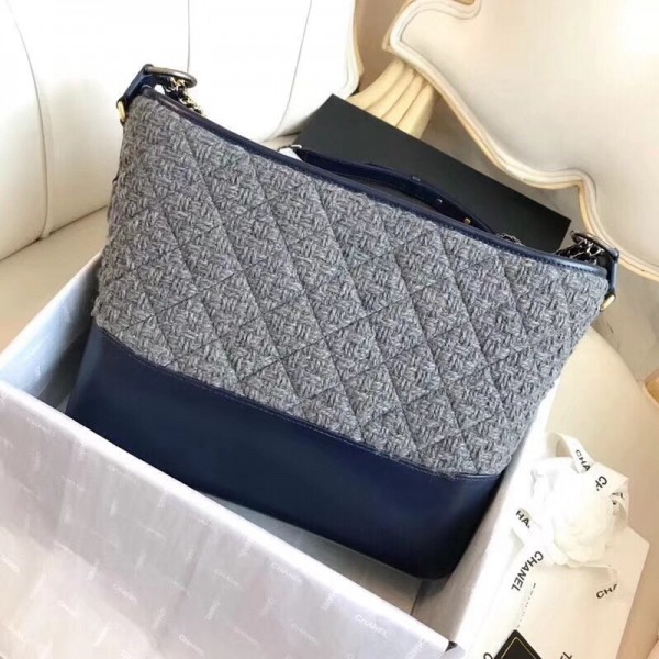 Chanel Tweed/Calfskin Gabrielle Medium Hobo Bag A93824 Grey/Blue 2018 Collection