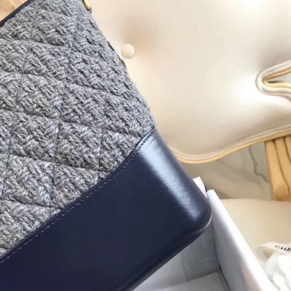 Chanel Tweed/Calfskin Gabrielle Medium Hobo Bag A93824 Grey/Blue 2018 Collection