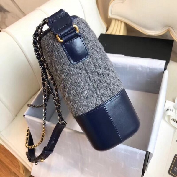 Chanel Tweed/Calfskin Gabrielle Medium Hobo Bag A93824 Grey/Blue 2018 Collection