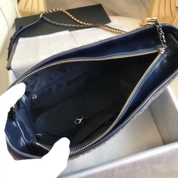 Chanel Tweed/Calfskin Gabrielle Medium Hobo Bag A93824 Grey/Blue 2018 Collection