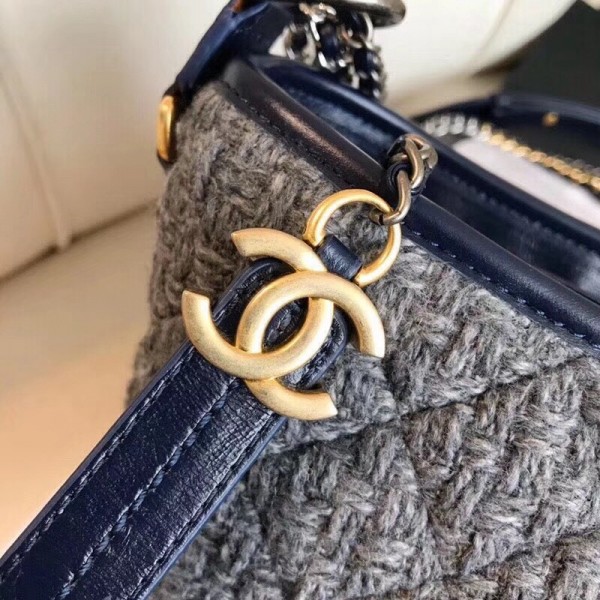 Chanel Tweed/Calfskin Gabrielle Medium Hobo Bag A93824 Grey/Blue 2018 Collection