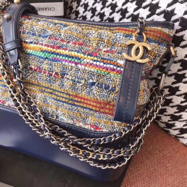 Chanel Tweed/Calfskin Gabrielle Medium Hobo Bag A93824 Multicolor/Blue 2018 Collection