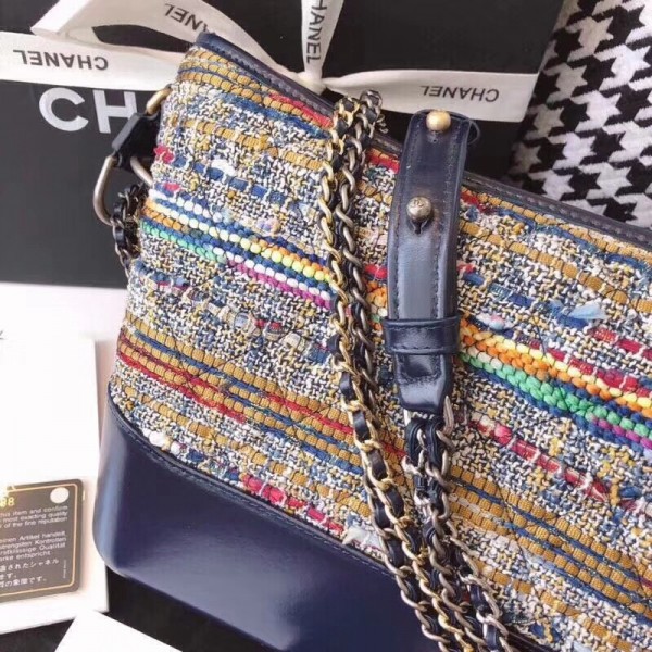Chanel Tweed/Calfskin Gabrielle Medium Hobo Bag A93824 Multicolor/Blue 2018 Collection