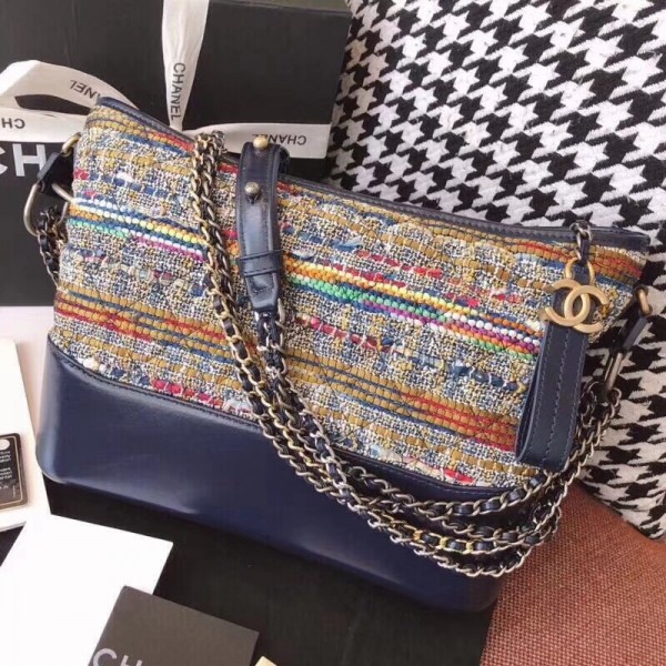 Chanel Tweed/Calfskin Gabrielle Medium Hobo Bag A93824 Multicolor/Blue 2018 Collection