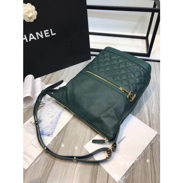 Chanel Grined Calfskin Hobo Handbag A57966 Green 2018 Collection