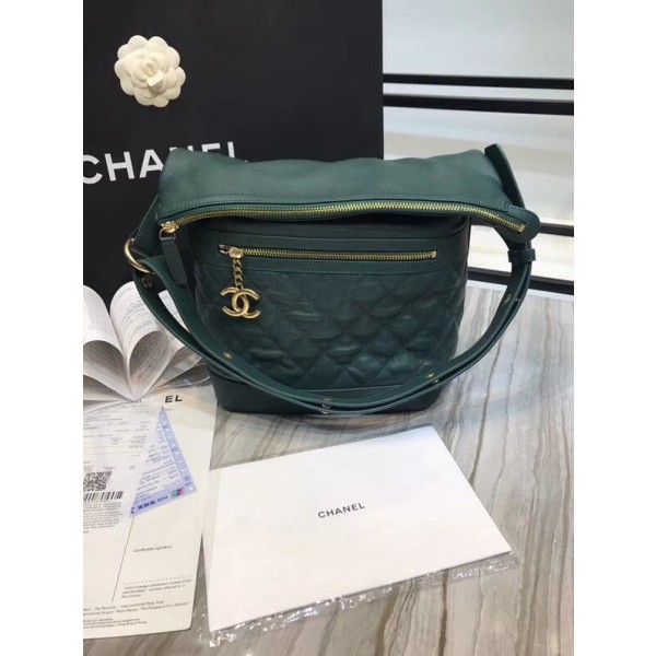 Chanel Grined Calfskin Hobo Handbag A57966 Green 2018 Collection