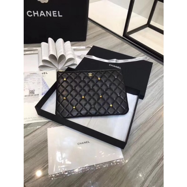 Chanel Lambskin 18k Charms Pouch A81619 Black 2018 Collection
