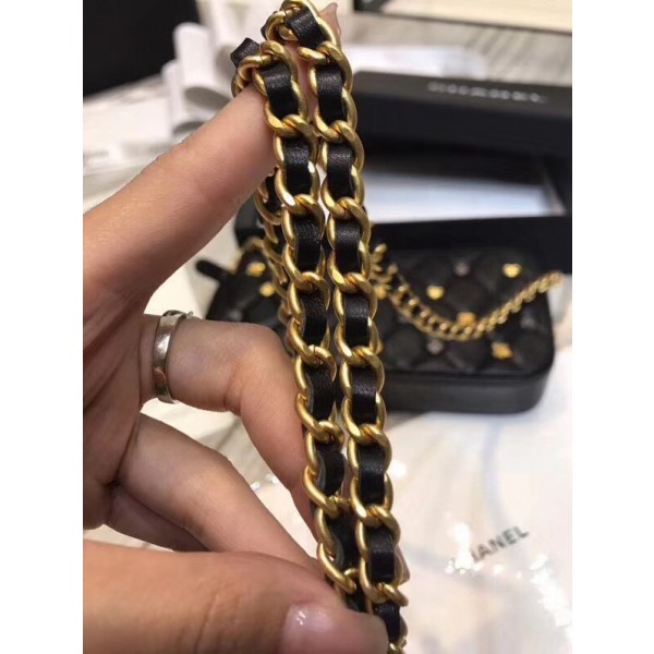 Chanel Lambskin 18k Charms Double Zip Pouch with Chain Black 2018 Collection