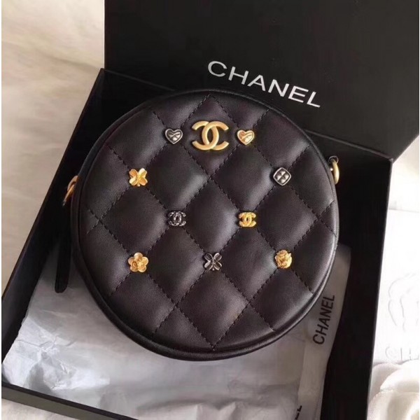 Chanel Lambskin 18k Charms Round Clutch with Chain A81620 Black 2018 Collection