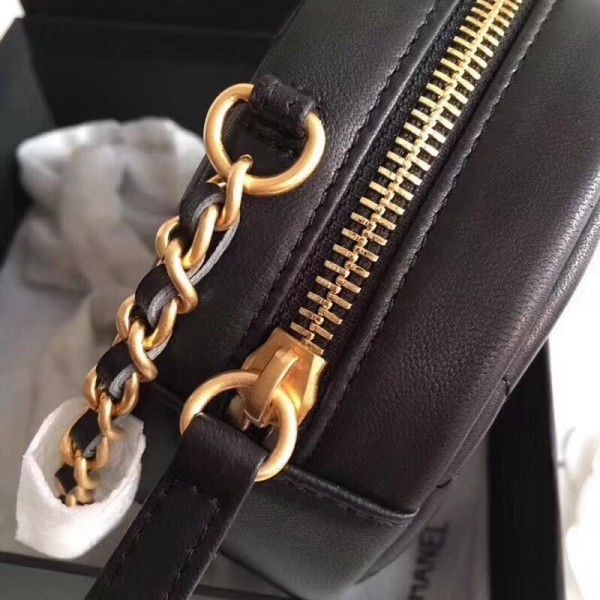 Chanel Lambskin 18k Charms Round Clutch with Chain A81620 Black 2018 Collection