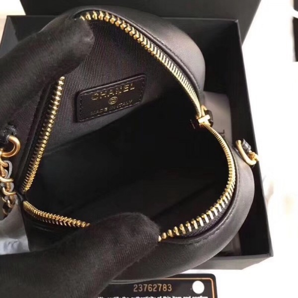 Chanel Lambskin 18k Charms Round Clutch with Chain A81620 Black 2018 Collection