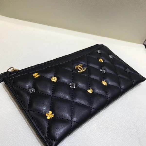 Chanel 18K Charms Small Pouch Clutch Bag A81797 Black 2018