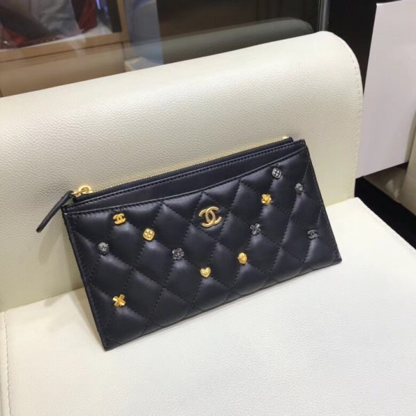 Chanel 18K Charms Small Pouch Clutch Bag A81797 Black 2018