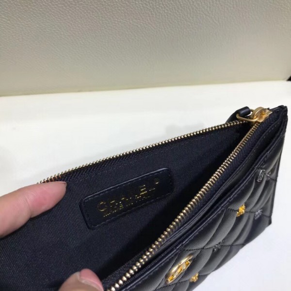Chanel 18K Charms Small Pouch Clutch Bag A81797 Black 2018