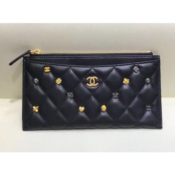 Chanel 18K Charms Small Pouch Clutch Bag A81797 Black 2018