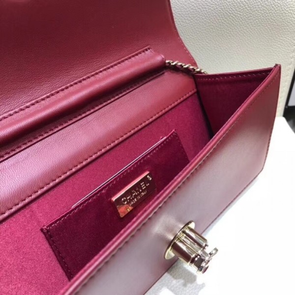 Chanel Camellia Logo Lambskin Chain Clutch Bag A94575 Dark Red 2018