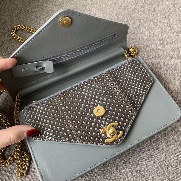 Chanel Chevron Calfskin/Elaphe Wallet On Chain WOC Bag Gray 2018