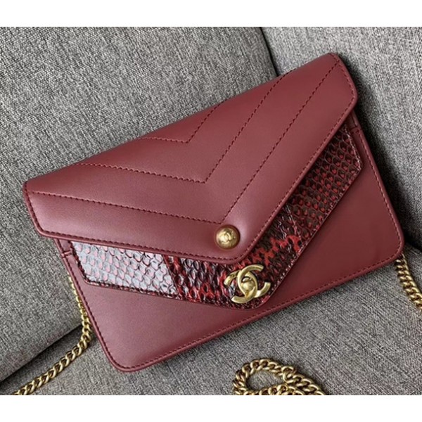 Chanel Chevron Calfskin/Elaphe Wallet On Chain WOC Bag Date Red 2018