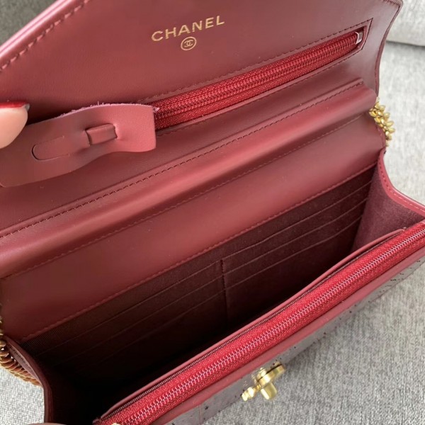 Chanel Chevron Calfskin/Elaphe Wallet On Chain WOC Bag Date Red 2018
