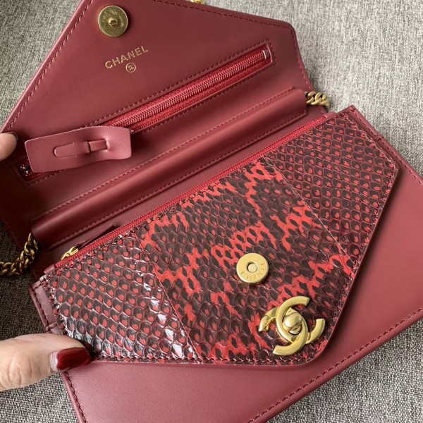 Chanel Chevron Calfskin/Elaphe Wallet On Chain WOC Bag Date Red 2018
