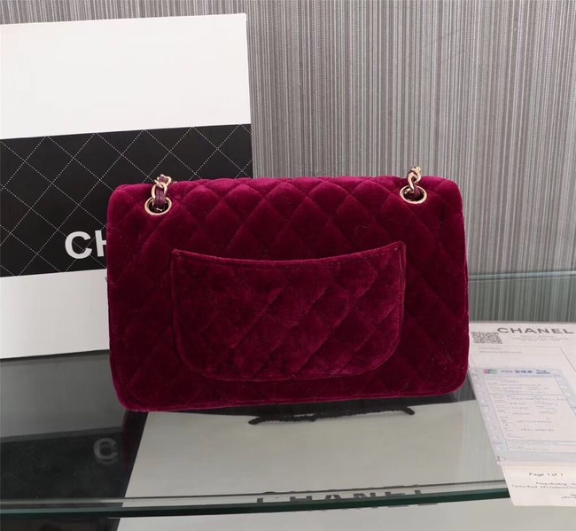 CHANEL Flap Bag velvet 1112 Burgundy 