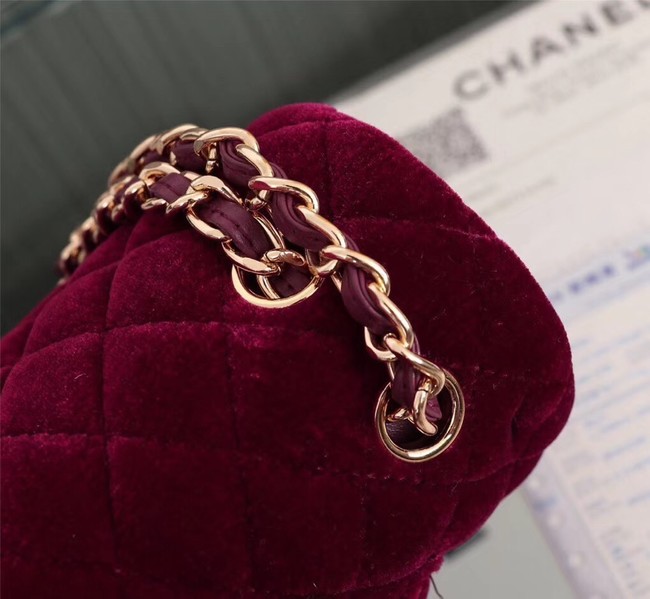 CHANEL Flap Bag velvet 1112 Burgundy 