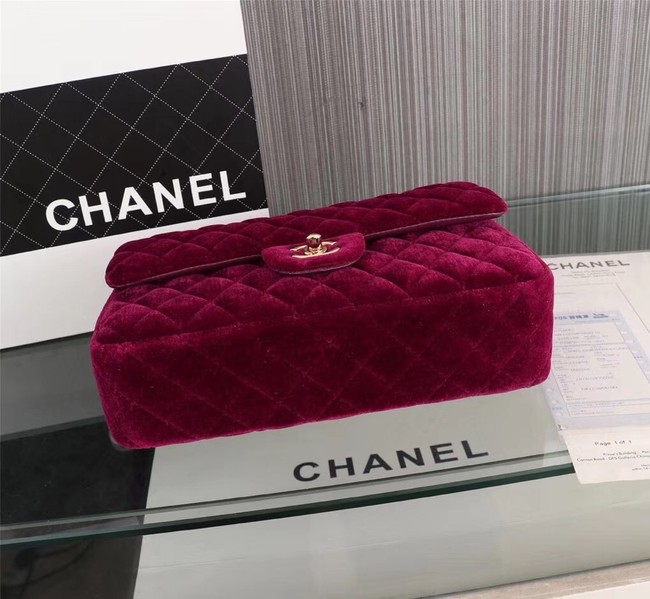 CHANEL Flap Bag velvet 1112 Burgundy 