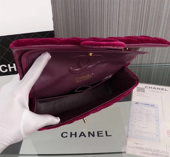 CHANEL Flap Bag velvet 1112 Burgundy 