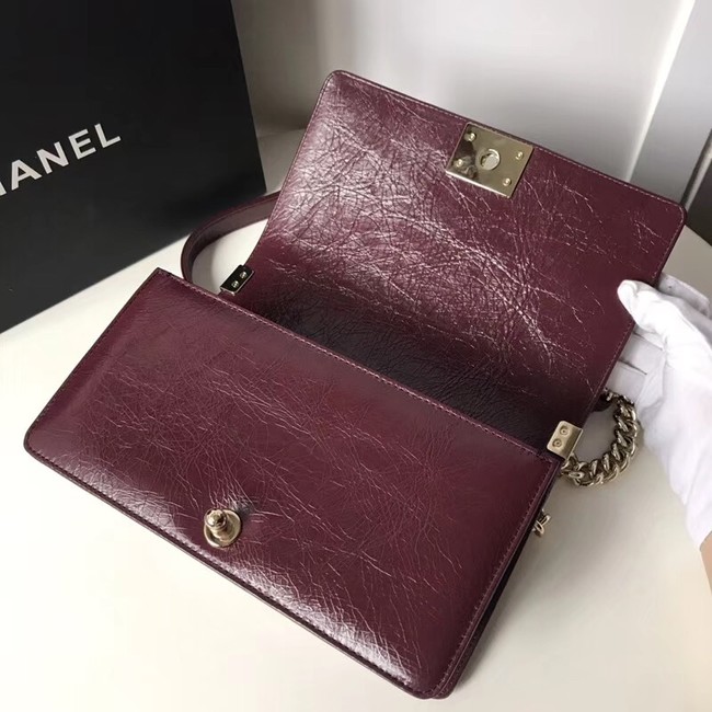 BOY CHANEL Handbag Crumpled Calfskin & Gold-Tone Metal A67086 Burgundy 