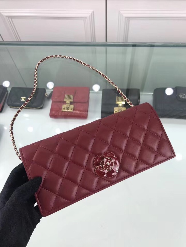 CHANEL Clutch Lambskin & Gold-Tone Metal A94575 red